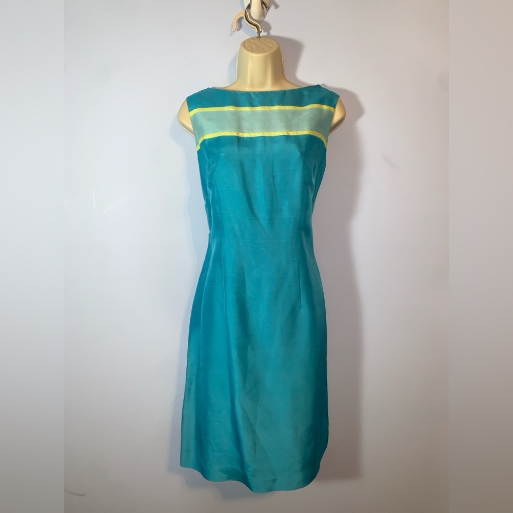 Natural instincts vintage 90’s Y2K silk blue Yellow Sleeveless Dress boatneck 8